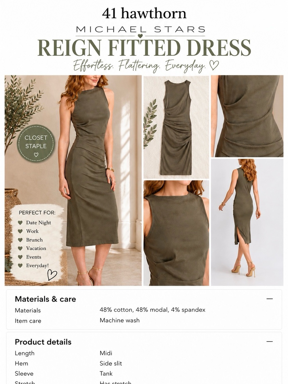 Michael Stars Reign Fitted Dress - Olive